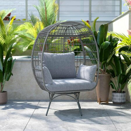 Flash Furniture Zola Gray Oversized Wicker Egg Swivel Lounge Chair w/4 Cushions SB-C-335-GY-GY-GG